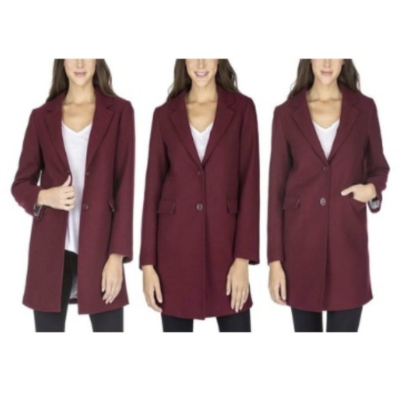Women's Wool Blend Single Breasted Coat - Burgundy - Picture 1 of 1